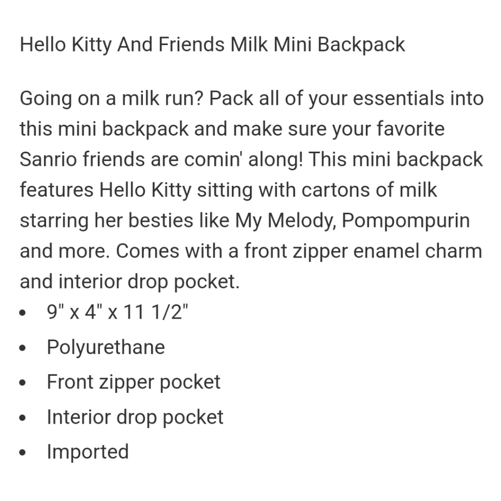 Hello Kitty And Friends Milk Mini Backpack - Picture 10 of 10